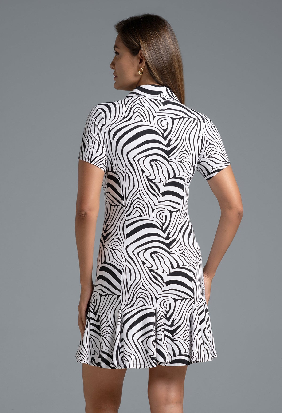 Cecilia Print Short Sleeve Godet Dress – 69932